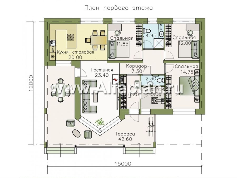 Планировка одноэтажного дома 623А